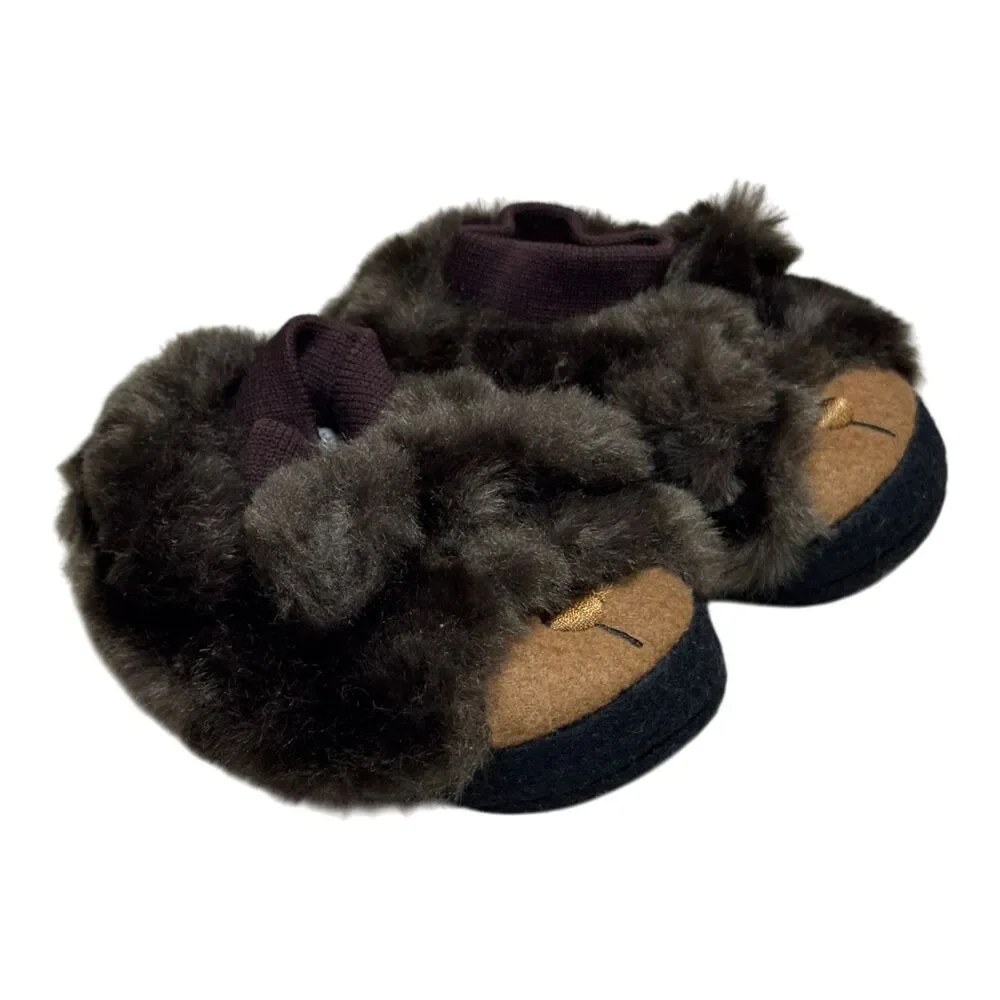 L.L. Bean Toddler Animal Paws Bear Slippers Sz 3-4 Faux Fur Paw Sole Cozy Indoor